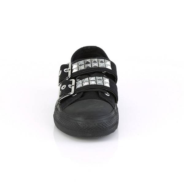 Demonia Deviant-08 Black Canvas Schuhe Damen D067-392 Gothic Sneakers Schwarz Deutschland SALE